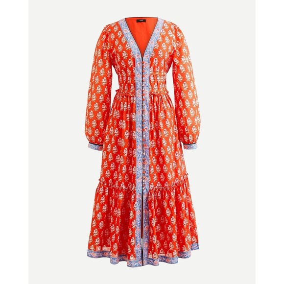 J.CREW Dresses & Skirts - J.Crew 100% Cotton Tiered Floral Midi Dress Cerise Cove Sz 00 Resort Vacation